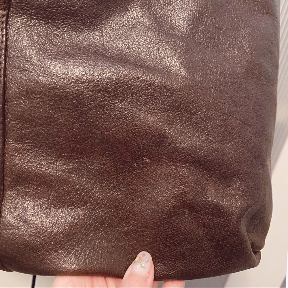 Tano Brown Genuine Leather Handbag Purse Hobo Bag Silver Hardware - Picture 7 of 8